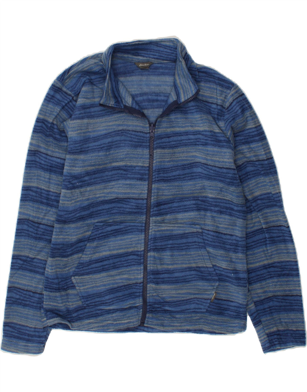 EDDIE BAUER Boys Fleece Jacket 14-15 Years Large Blue Striped Polyester Vintage Eddie Bauer and Second-Hand Eddie Bauer from Messina Hembry 