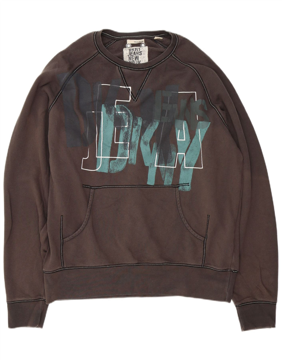 Dkny Mens Graphic Sweatshirt Jumper XL Grey Cotton