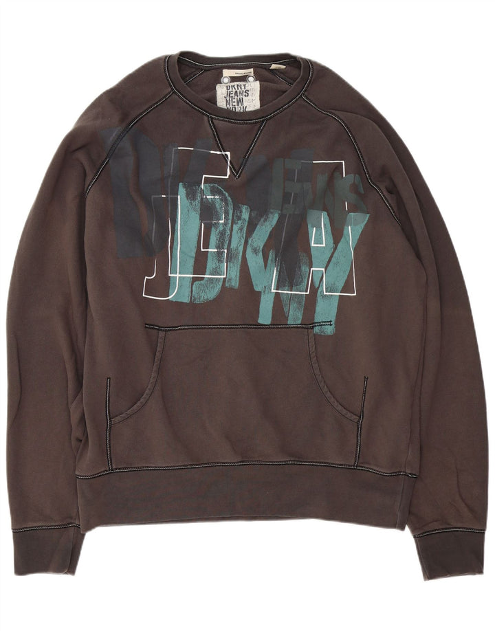 Dkny Mens Graphic Sweatshirt Jumper XL Grey Cotton