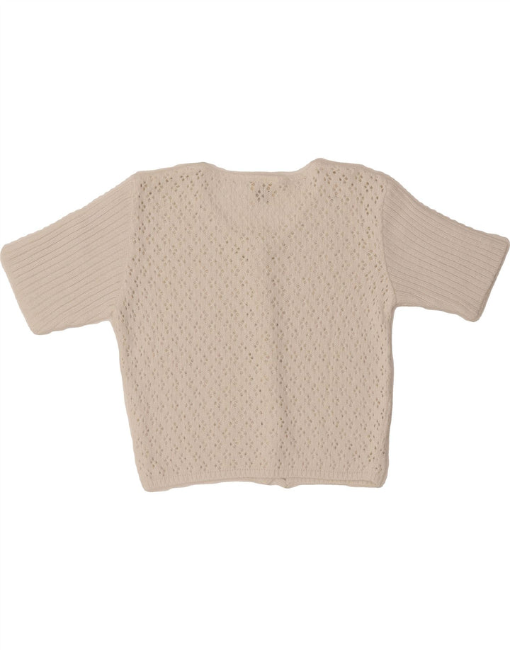 REDOK Womens Short Sleeve Crop Cardigan Top UK 12 Medium White Cotton Vintage Redok and Second-Hand Redok from Messina Hembry 
