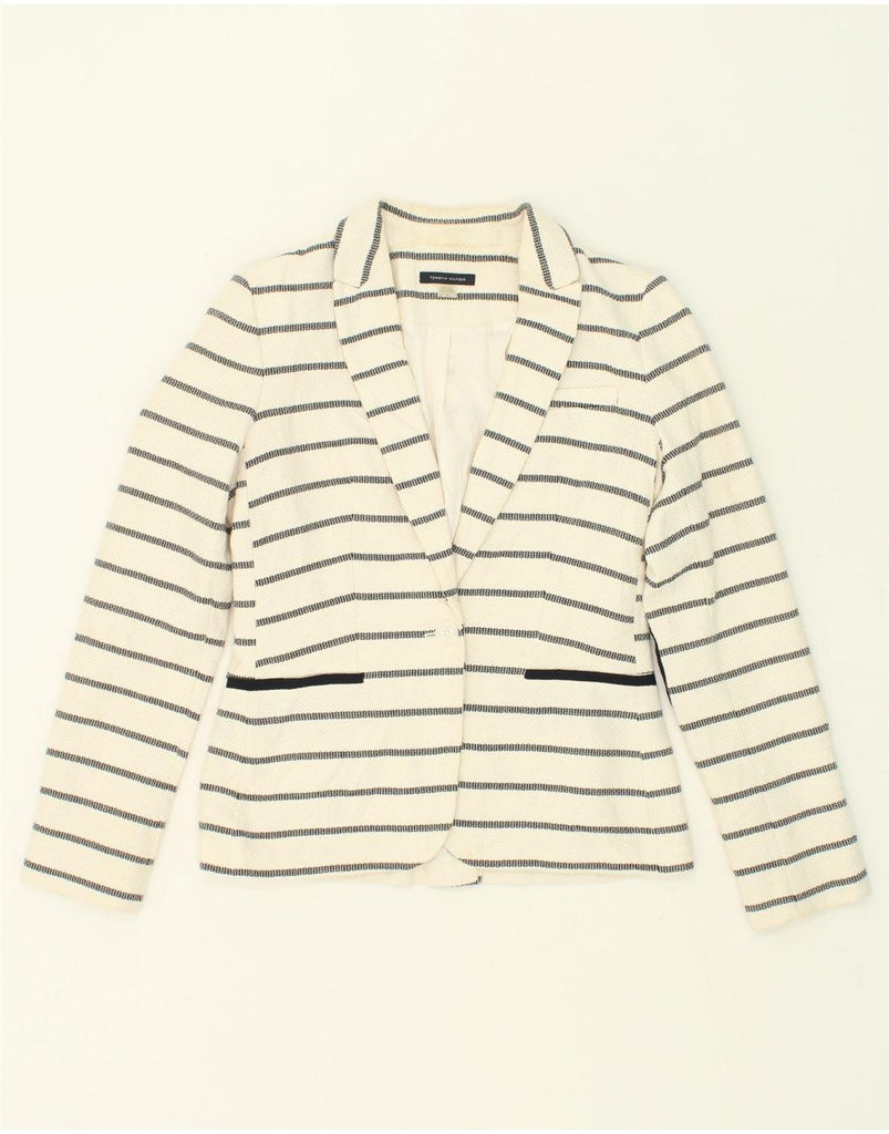 TOMMY HILFIGER Womens 1 Button Blazer Jacket US 4 Small Off White Striped | Vintage Tommy Hilfiger | Thrift | Second-Hand Tommy Hilfiger | Used Clothing | Messina Hembry 