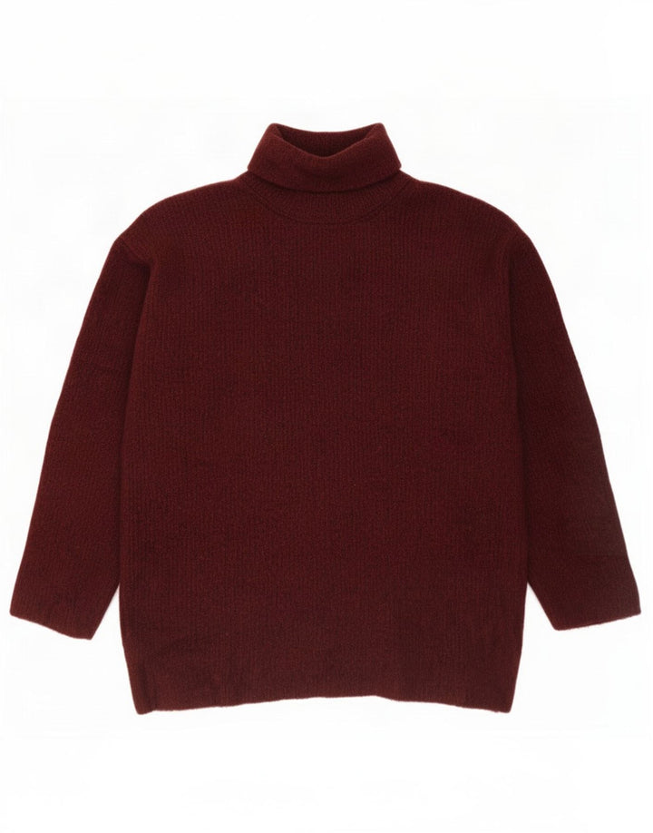 Zara Womens Oversized Roll Neck Jumper Sweater UK 14 Medium Maroon Viscose