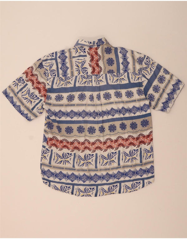 Berto Lucci Mens Short Sleeve Shirt Size 15 1/2 Medium Blue Floral Cotton