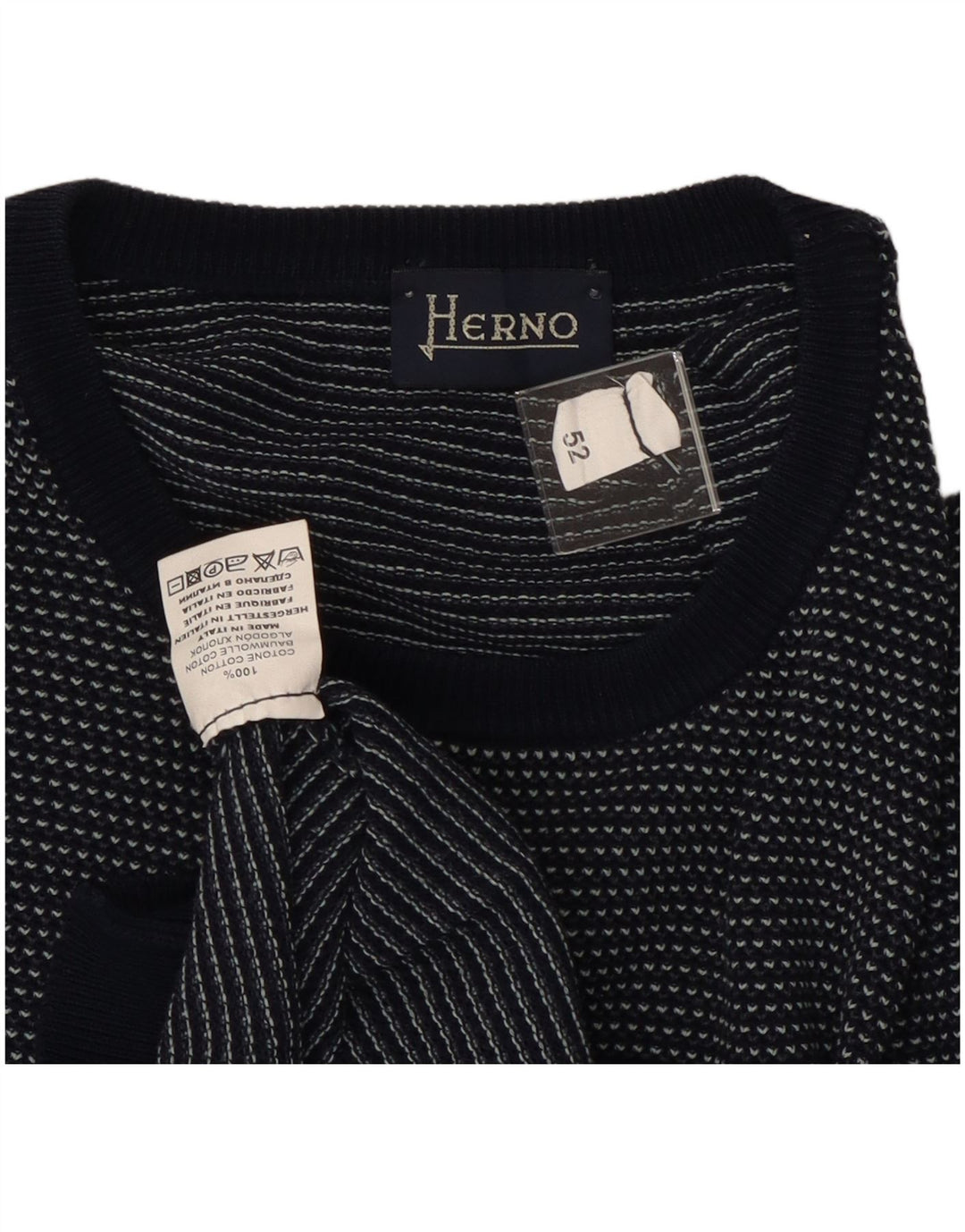 HERNO Mens Crew Neck Jumper Sweater IT 52 Large Navy Blue Cotton