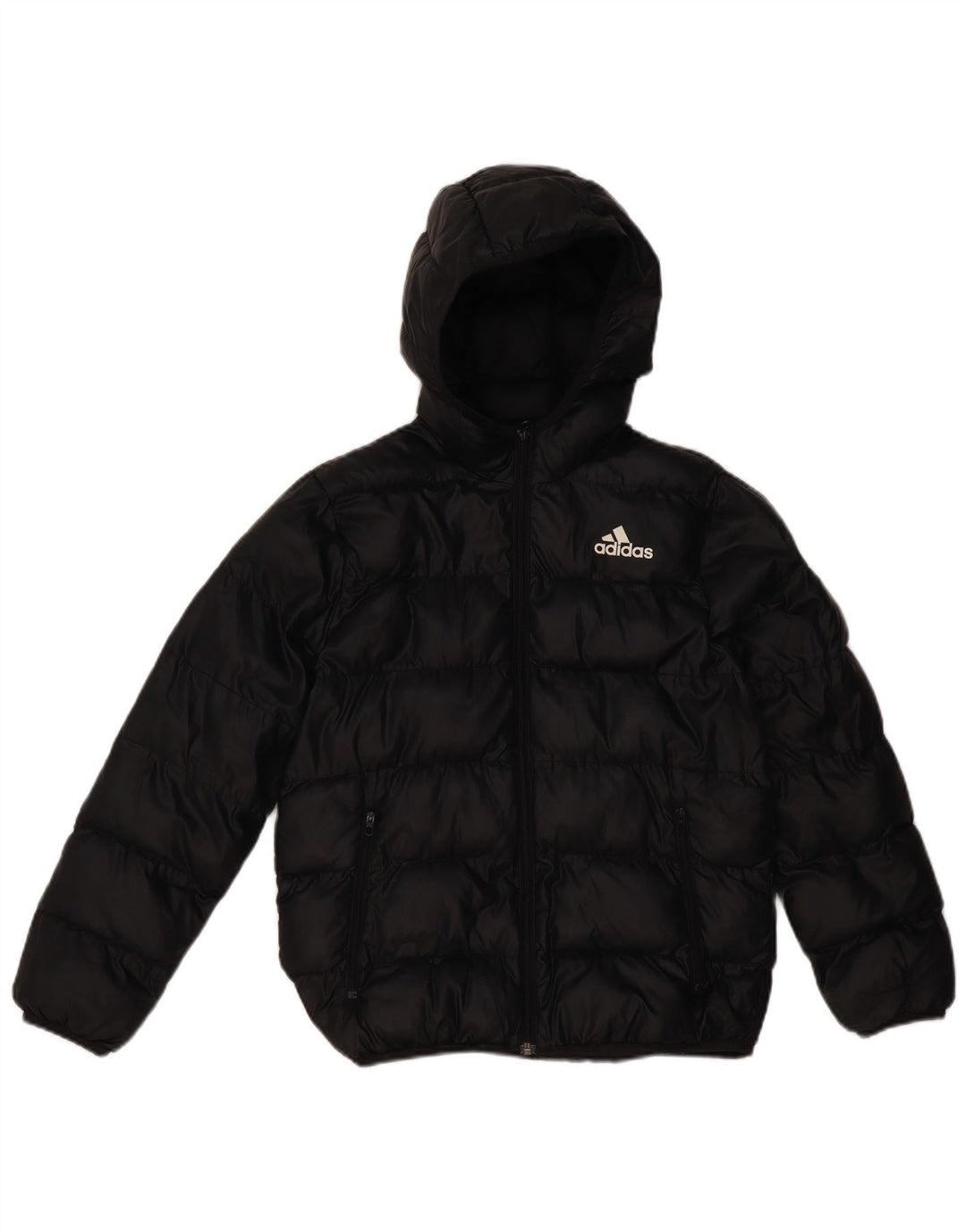 Adidas Boys Hooded Padded Jacket 11-12 Years Black Polyester