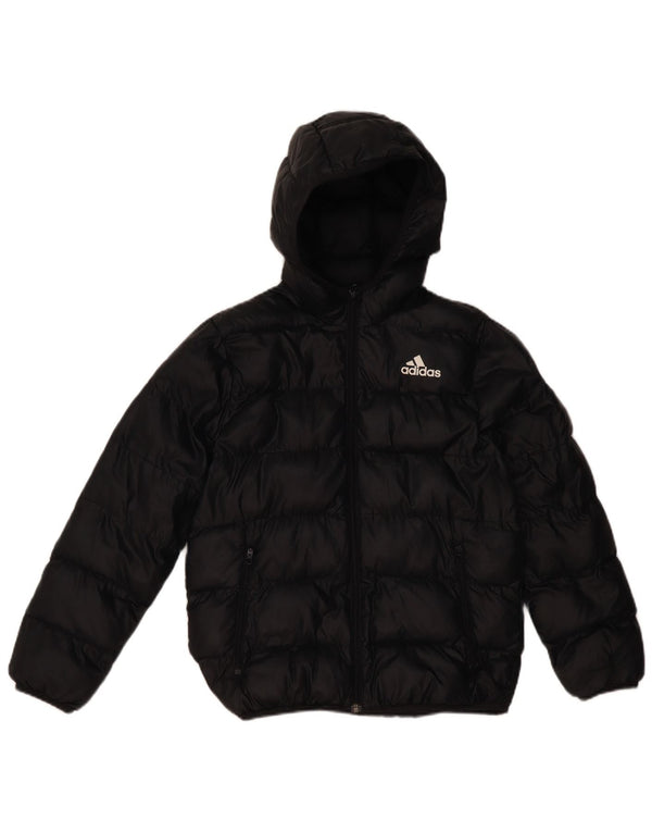 Adidas Boys Hooded Padded Jacket 11-12 Years Black Polyester