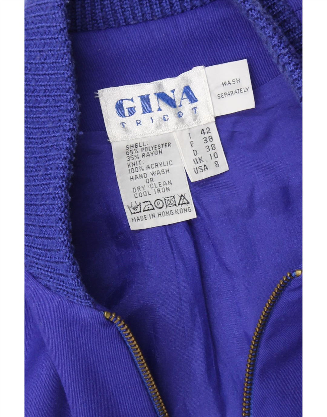 VINTAGE Womens Tricot Oversized Bomber Jacket UK 10 Small Blue Colourblock Vintage Vintage and Second-Hand Vintage from Messina Hembry 