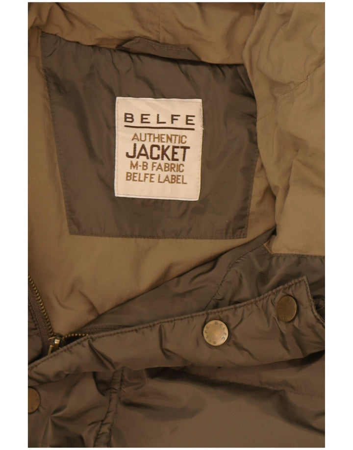 Belfe Mens Hooded Padded Jacket UK 44 2XL Khaki Polyamide