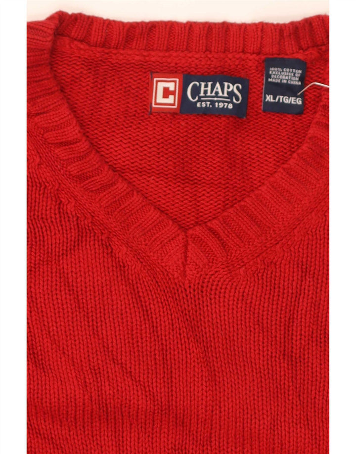 Chaps Mens Regular Fit V-Neck Jumper Sweater XL Red Cotton