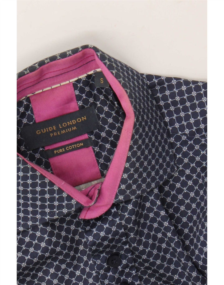 Guide London Mens Shirt Small Navy Blue Check Cotton