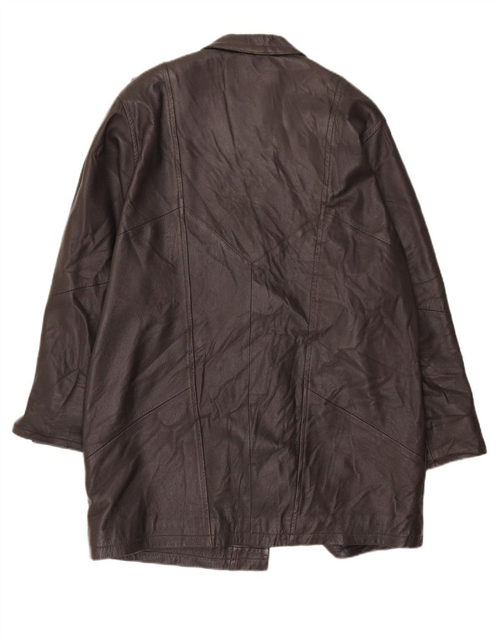 VINTAGE Womens Military Coat EU 40 Medium Brown Colourblock Leather