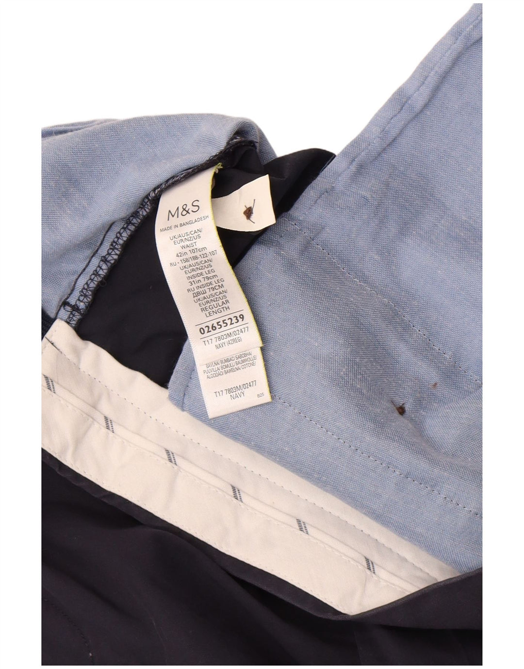Marks & Spencer Mens Chino Shorts W42 2XL Navy Blue Cotton