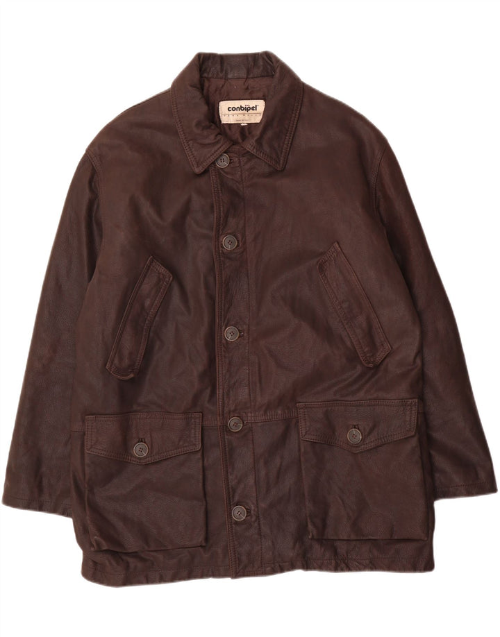 CONBIPEL Mens Leather Jacket UK 42 XL Brown Leather