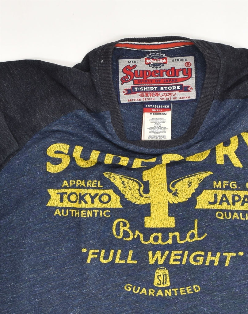 SUPERDRY Mens Graphic T-Shirt Top Small Navy Blue Flecked Cotton | Vintage Superdry | Thrift | Second-Hand Superdry | Used Clothing | Messina Hembry 