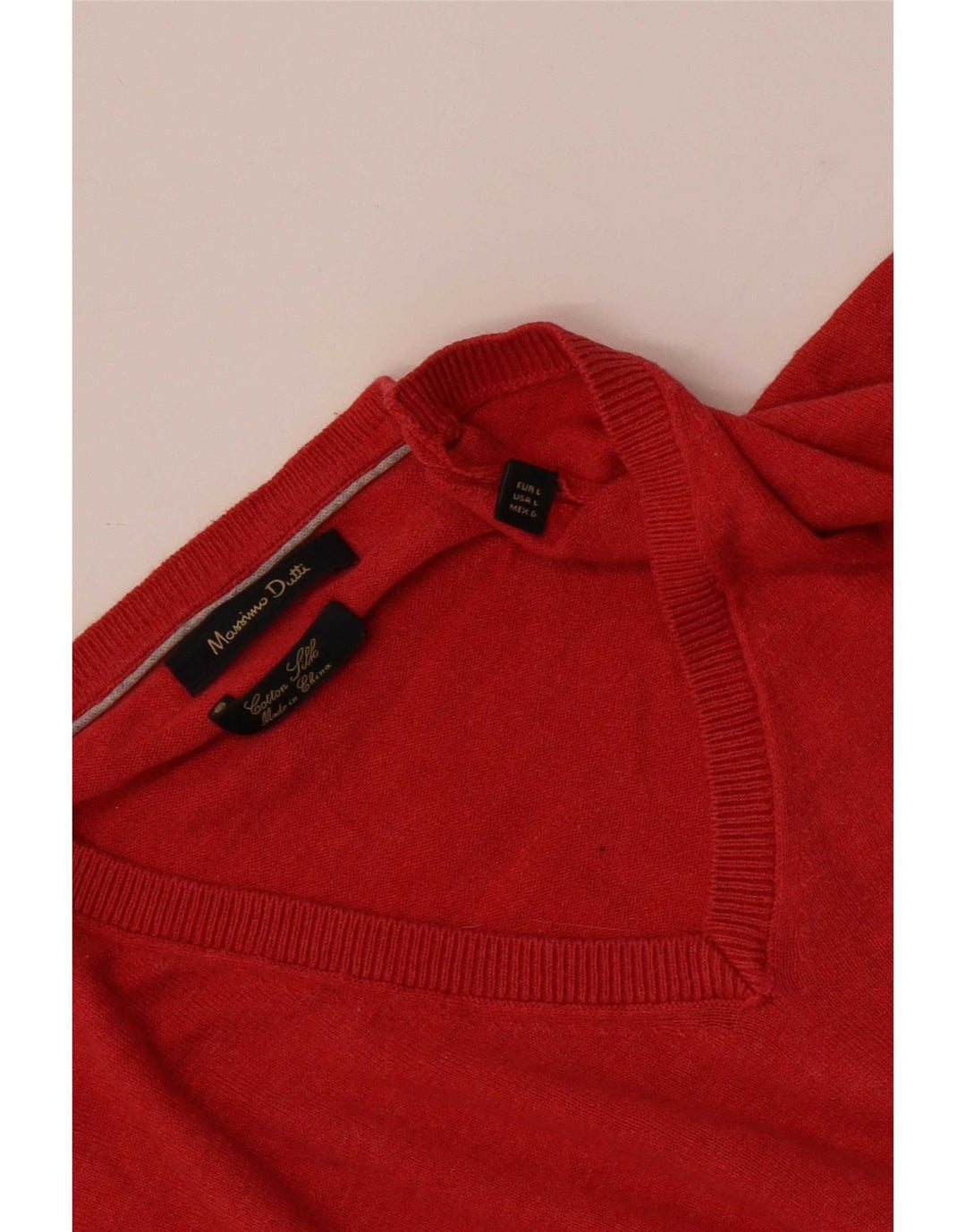 Massimo Dutti Mens V-Neck Jumper Sweater Large Red Cotton