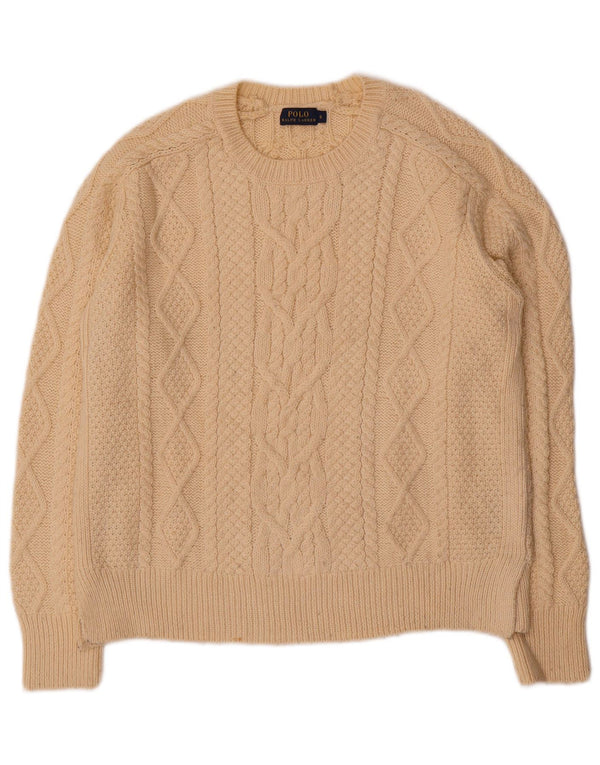Polo Ralph Lauren Mens Crew Neck Jumper Sweater Small Beige Cotton