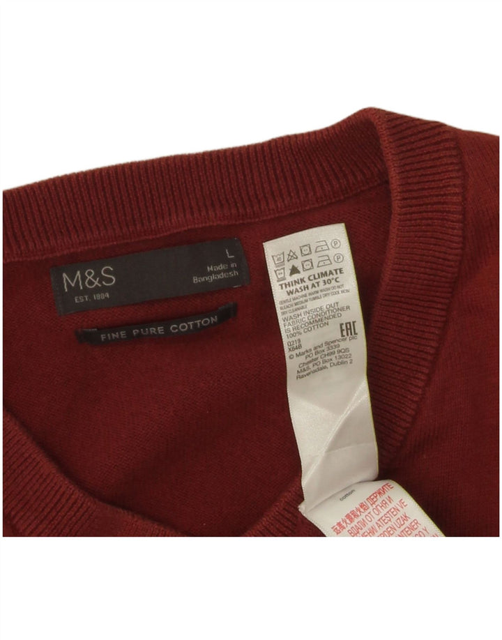 Marks & Spencer Mens V-Neck Jumper Sweater Large Maroon Cotton