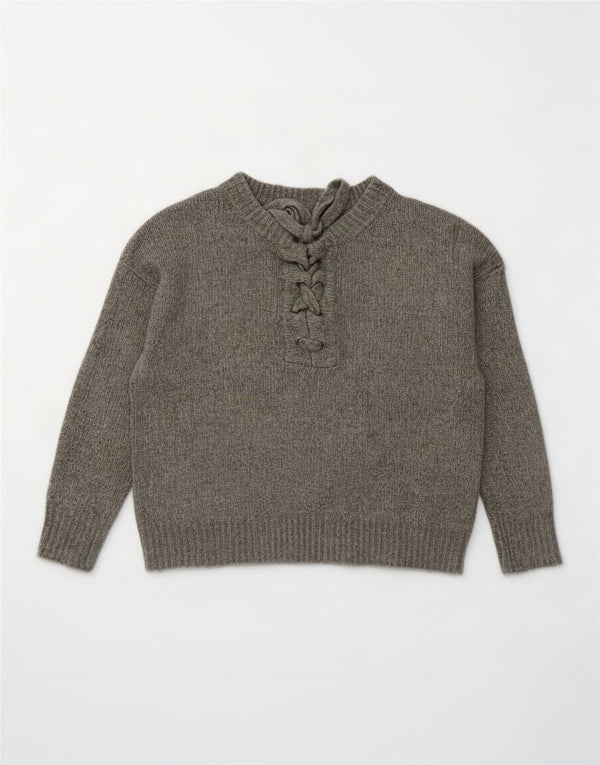 Zara Womens Oversized Crew Neck Jumper Sweater UK 10 Small Grey Acrylic