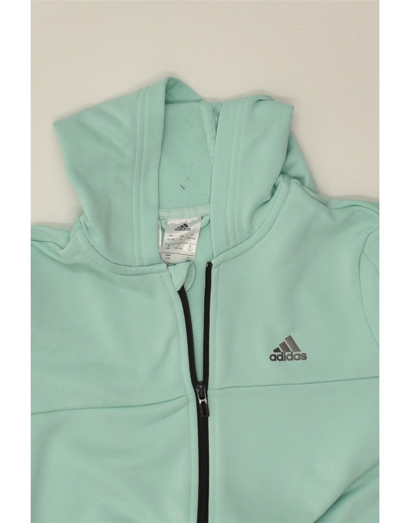 ADIDAS Girls Zip Hoodie Sweater 13-14 Years Green Polyester | Vintage Adidas | Thrift | Second-Hand Adidas | Used Clothing | Messina Hembry 