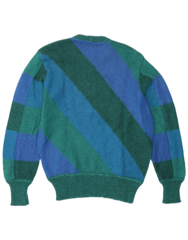 Vintage Womens Crew Neck Jumper Sweater UK 14 Large Green Striped