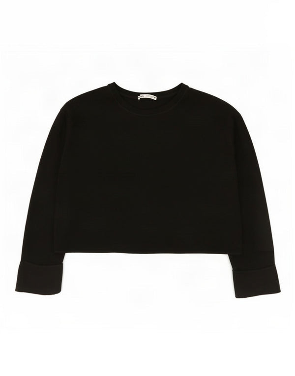 Zara Womens Crop Oversized Top Long Sleeve UK 14 Medium Black Viscose