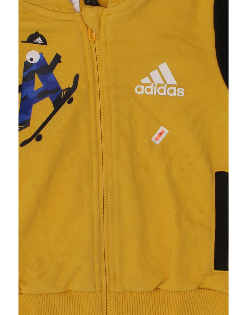 ADIDAS Boys Graphic Zip Hoodie Sweater 3-4 Years Yellow Colourblock Cotton Vintage Adidas and Second-Hand Adidas from Messina Hembry 