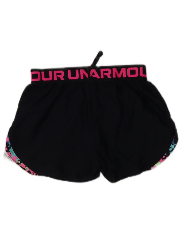 UNDER ARMOUR Girls Heat Gear Graphic Sport Shorts 9-10 Years Medium  Black