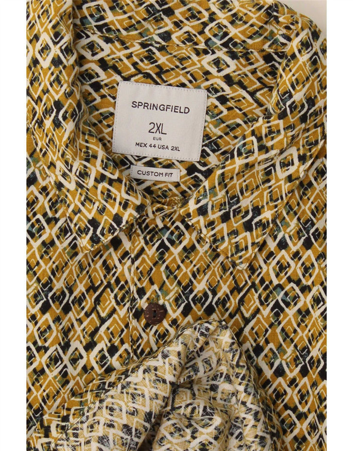 Springfield Mens Short Sleeve Custom Fit Shirt 2XL Yellow Geometric