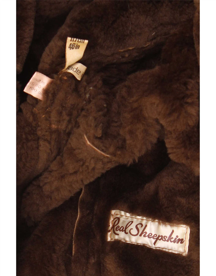 Vintage Mens Loose Fit Shearling Double Breasted Coat IT 46 Small Brown