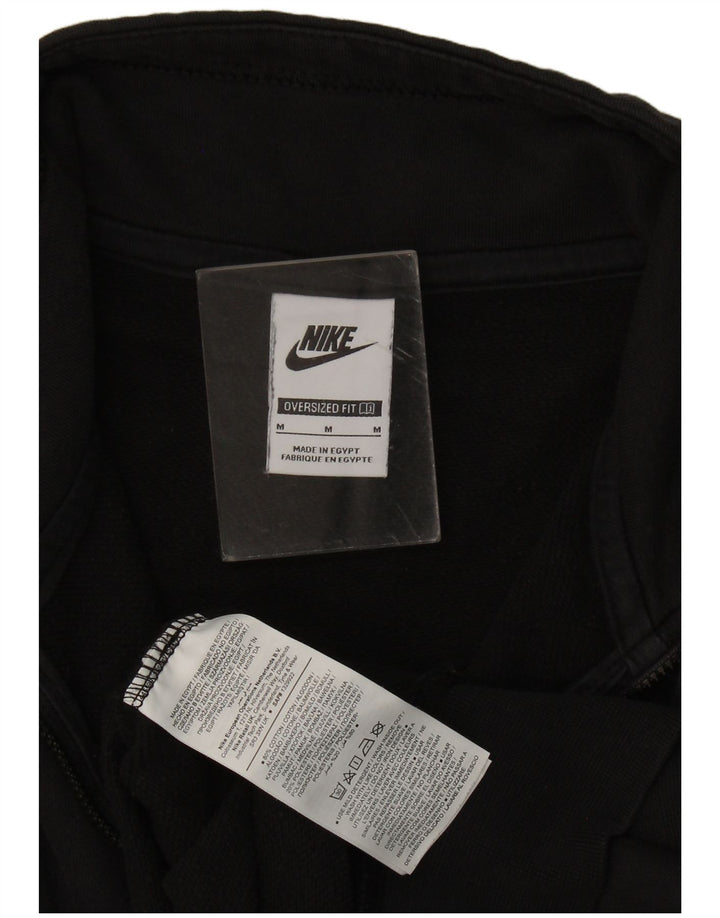 Nike Womens Oversized Graphic Zip Neck Sweatshirt Jumper UK 14 Medium Black