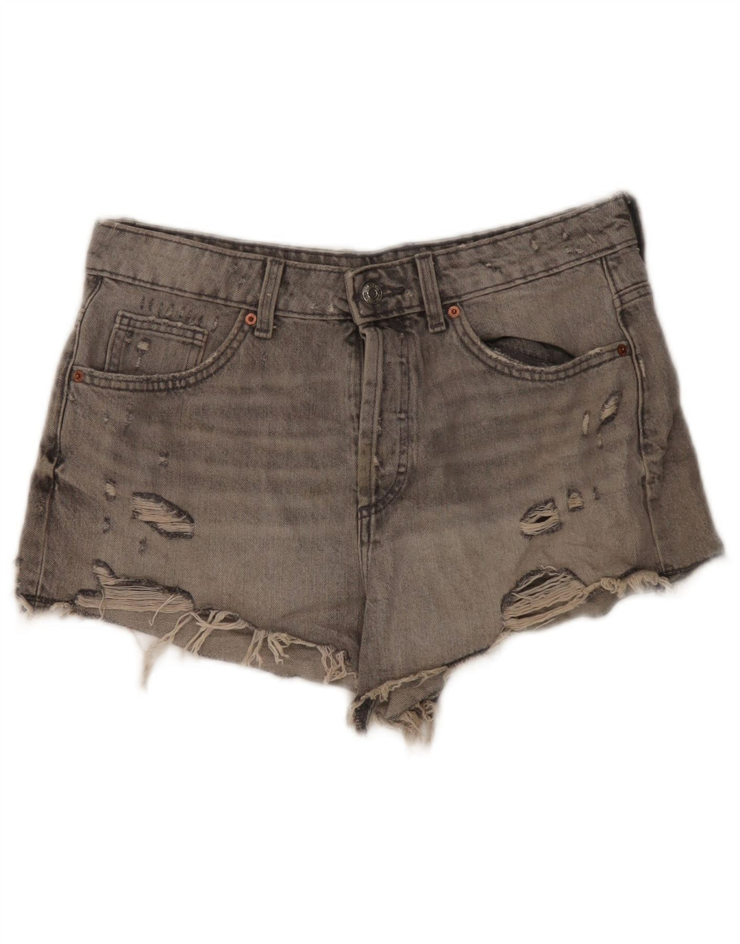 Zara Womens Denim Distressed Hot Pants  EU 40 Medium W30 Grey Cotton