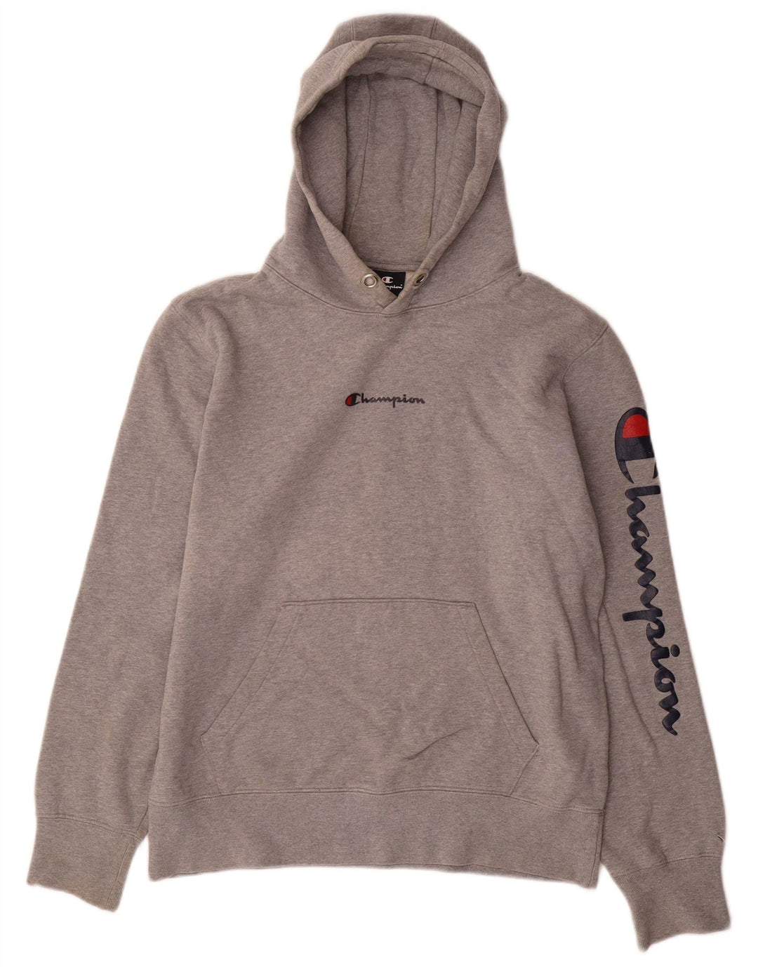 Champion Mens Graphic Hoodie Jumper Large Grey Cotton
