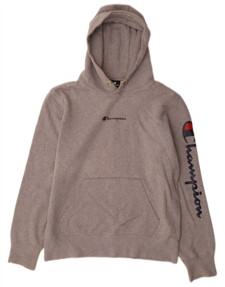 Champion Mens Graphic Hoodie Jumper Large Grey Cotton