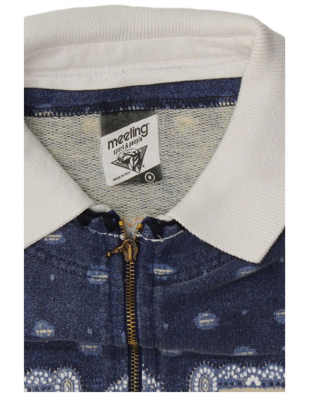 Meeting Mens Polo Neck Sweatshirt Jumper Medium Blue Patchwork