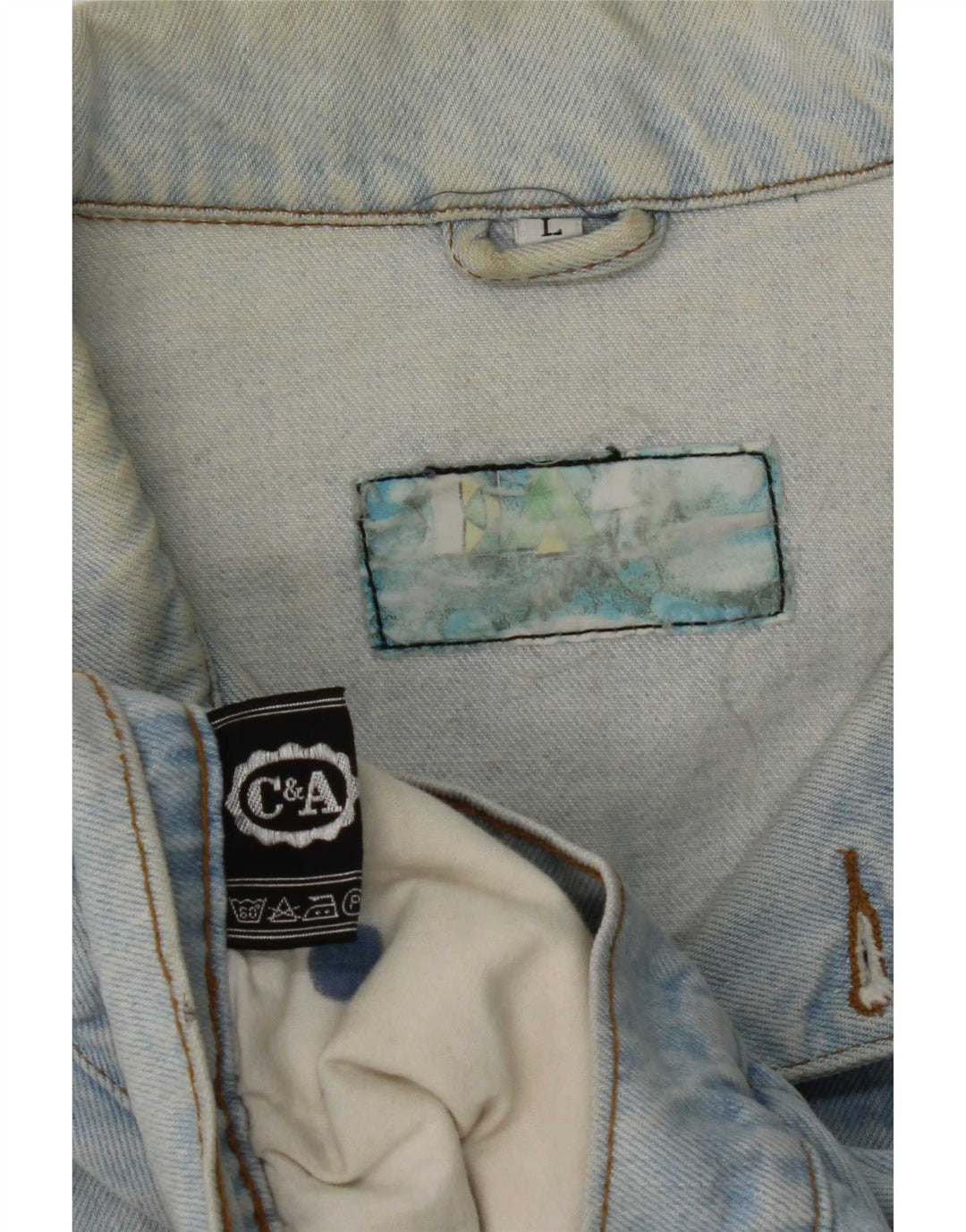 C&A Womens Crop Oversized Denim Jacket UK 16 Large Blue Cotton