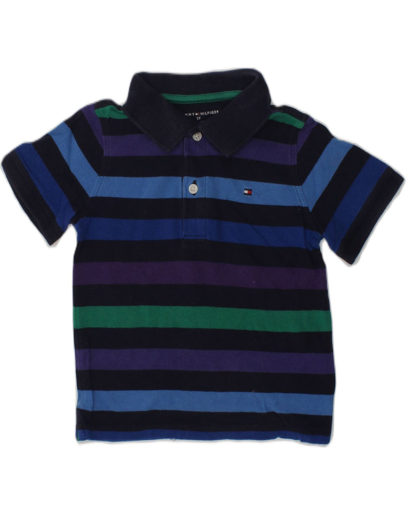 TOMMY HILFIGER Boys Polo Shirt 2-3 Years Multicoloured Striped Cotton | Vintage Tommy Hilfiger | Thrift | Second-Hand Tommy Hilfiger | Used Clothing | Messina Hembry 