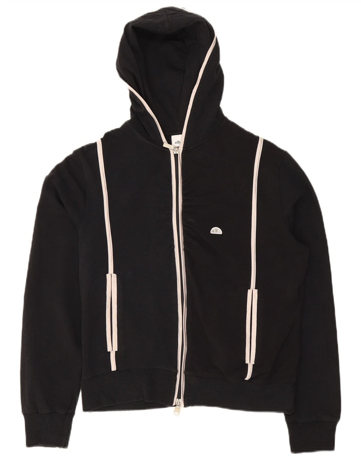 ELLESSE Womens Zip Hoodie Sweater UK 14 Medium Black Cotton