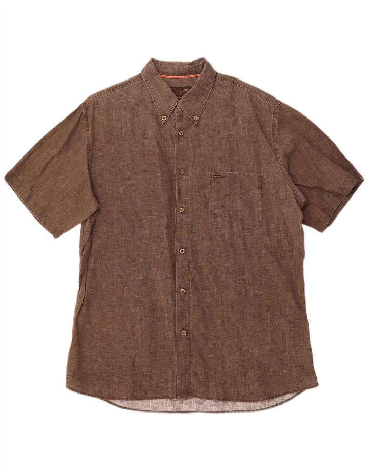 MARLBORO CLASSICS Mens Short Sleeve Shirt 2XL Brown Linen