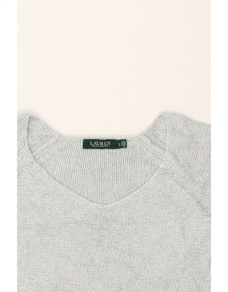 RALPH LAUREN Womens V-Neck Jumper Sweater UK 14 Large Blue Cotton | Vintage Ralph Lauren | Thrift | Second-Hand Ralph Lauren | Used Clothing | Messina Hembry 