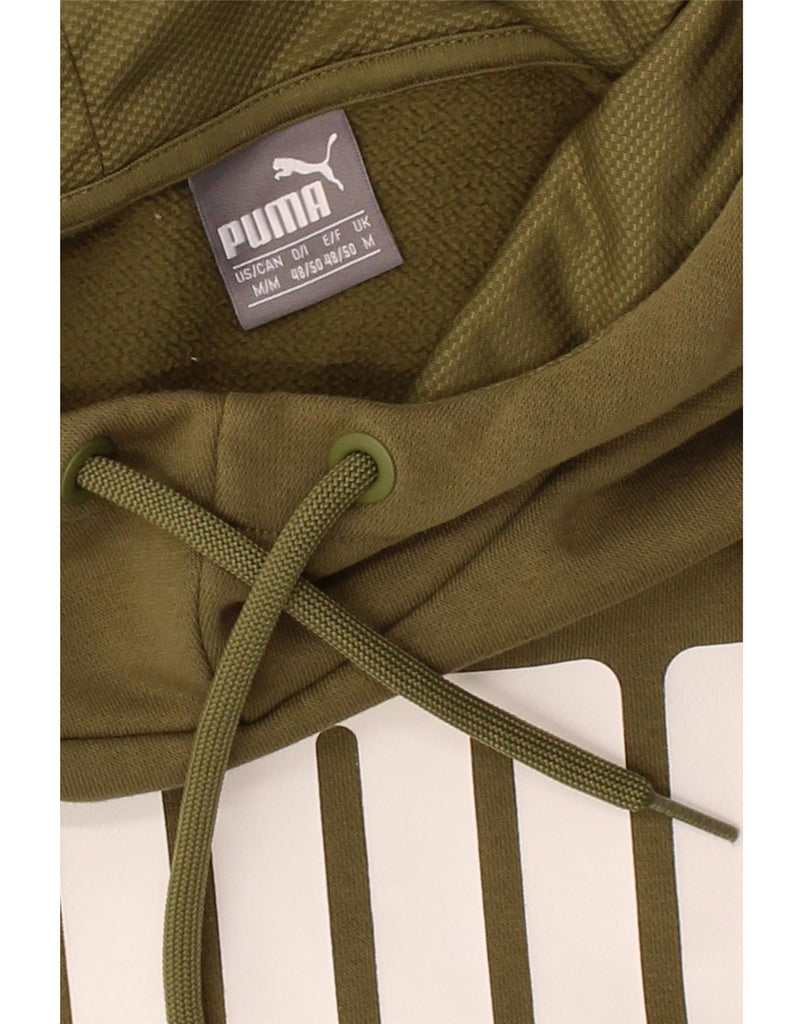 PUMA Mens Graphic Hoodie Jumper Medium Khaki Colourblock Cotton Vintage Puma and Second-Hand Puma from Messina Hembry 