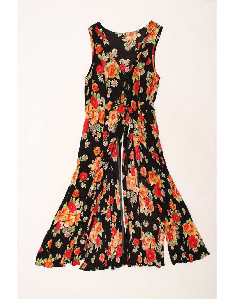 VINTAGE Womens Sleeveless Maxi Dress UK 14 Large Black Floral Vintage Vintage and Second-Hand Vintage from Messina Hembry 