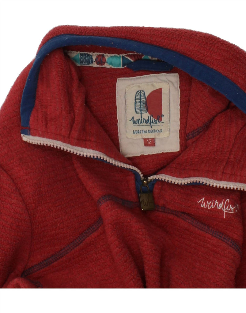 WEIRD FISH Girls Graphic Zip Neck Fleece Jumper 11-12 Years Red Polyester Vintage Weird Fish and Second-Hand Weird Fish from Messina Hembry 