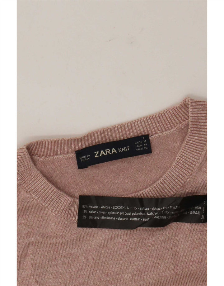 Zara Womens Crew Neck Jumper Sweater UK 12 Medium Pink Viscose
