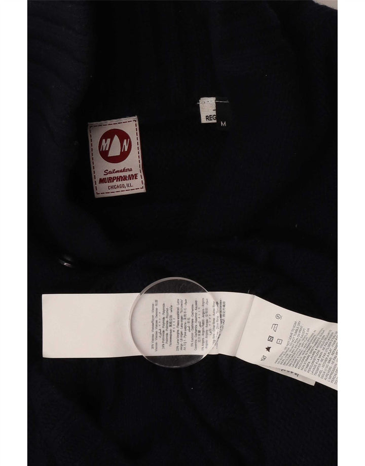 Murphy & Nye Mens Shawl Neck Jumper Sweater Medium Navy Blue Viscose