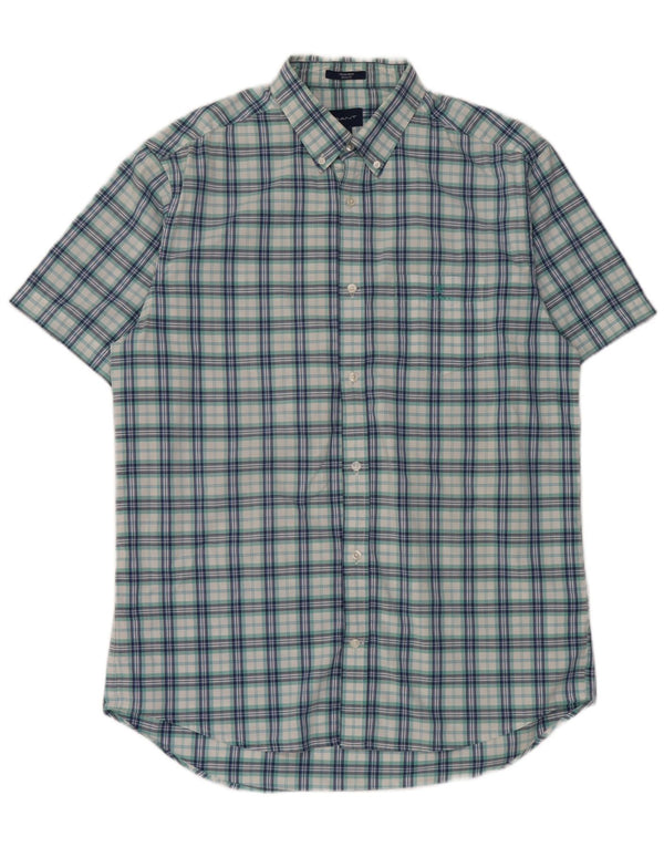 Gap Mens Short Sleeve Regular Fit Shirt Size 41/42 Large Blue Check Cotton