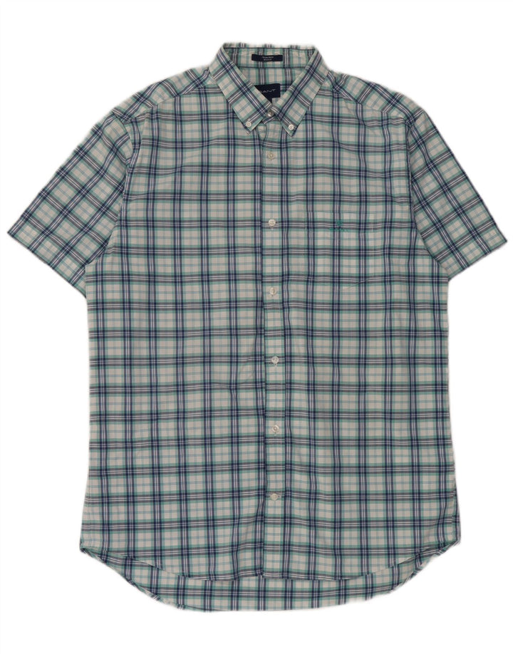 Gap Mens Short Sleeve Regular Fit Shirt Size 41/42 Large Blue Check Cotton