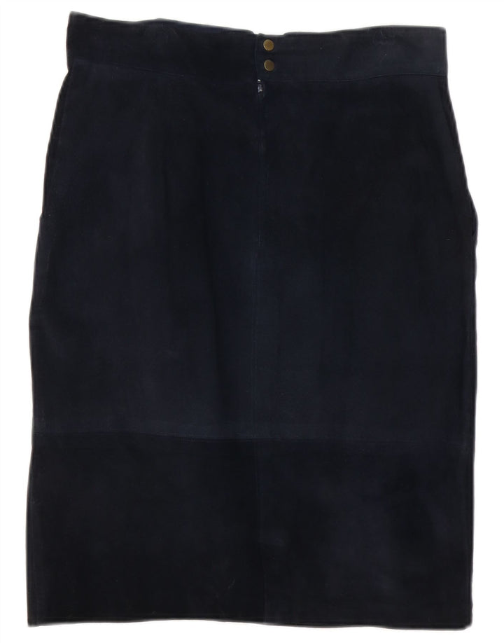 Vintage Womens Suede Straight Skirt W30 Medium Navy Blue
