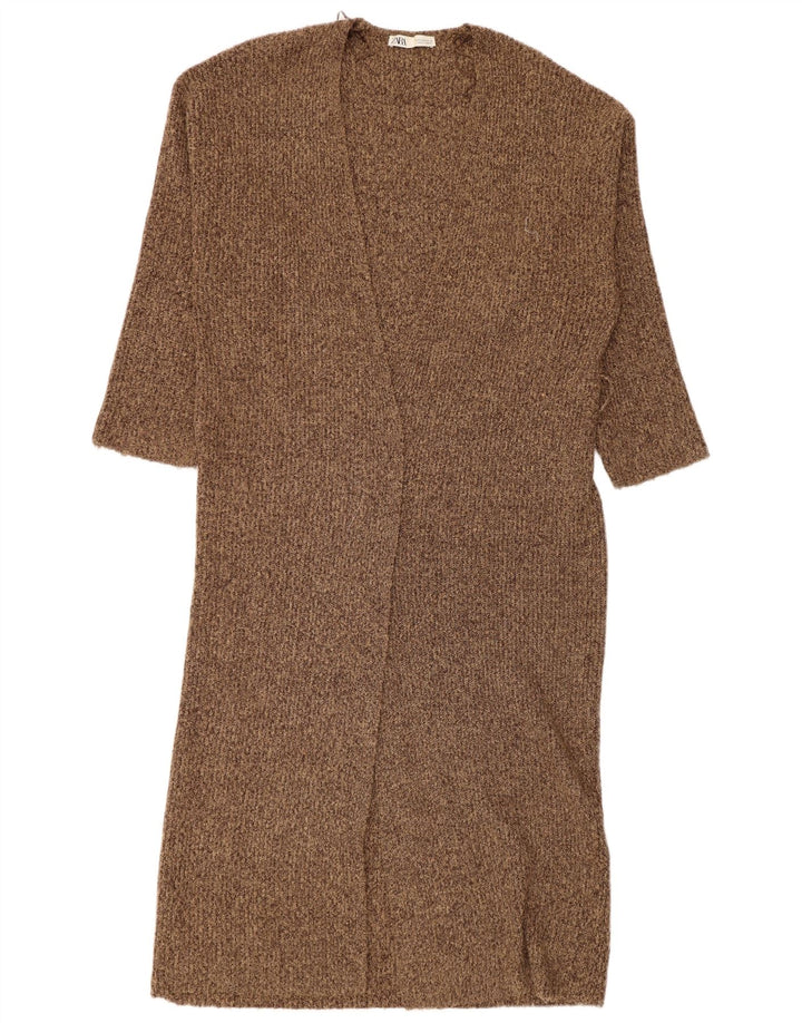 Zara Womens Longline Oversized Cardigan Sweater UK 10 Small Brown Flecked