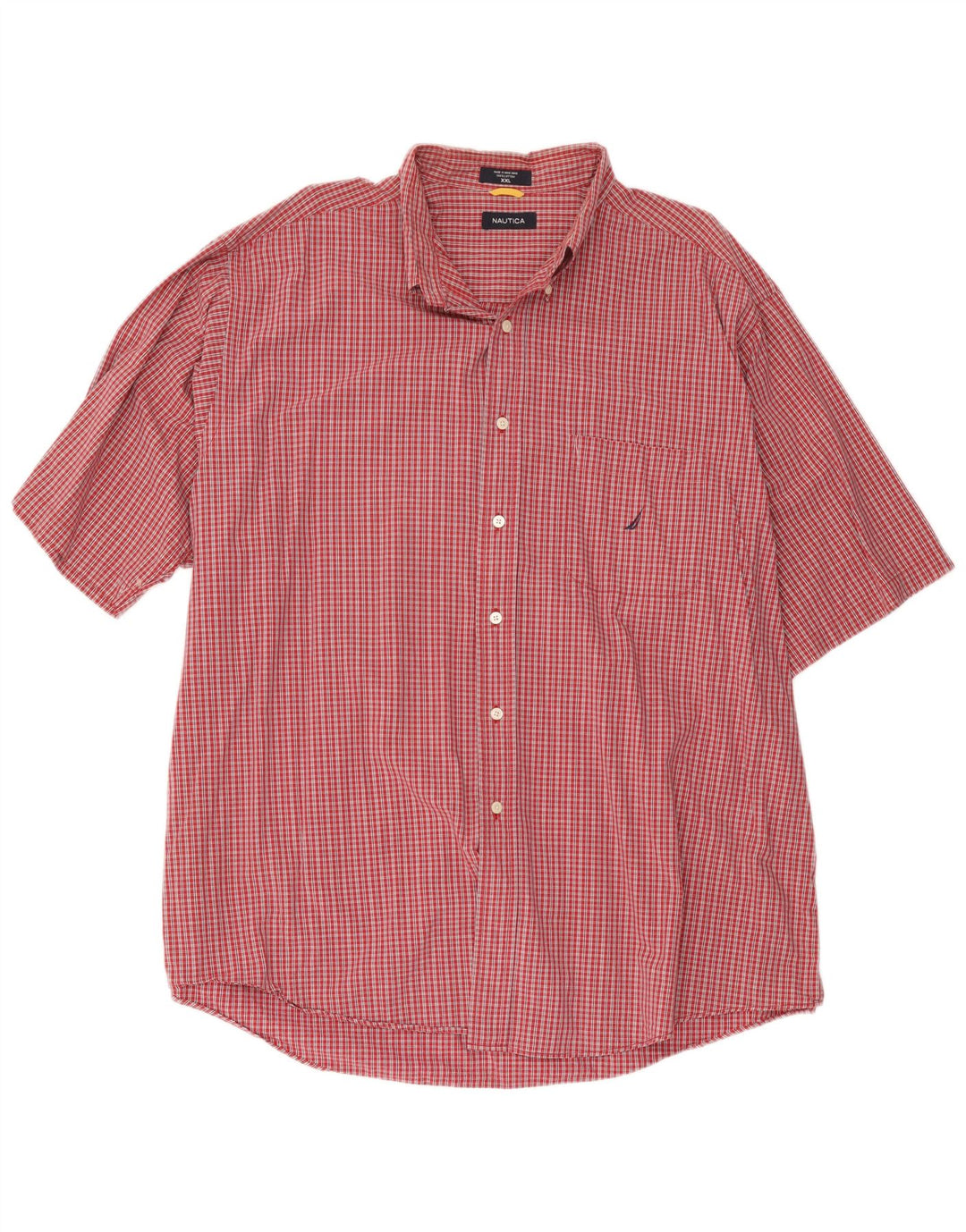 Nautica Mens Short Sleeve Shirt 2XL Red Check Cotton