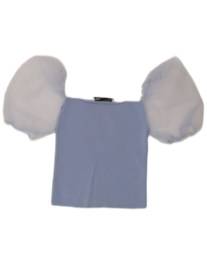 Zara Womens Crop Off Shoulder Top UK 12 Medium Blue Colourblock